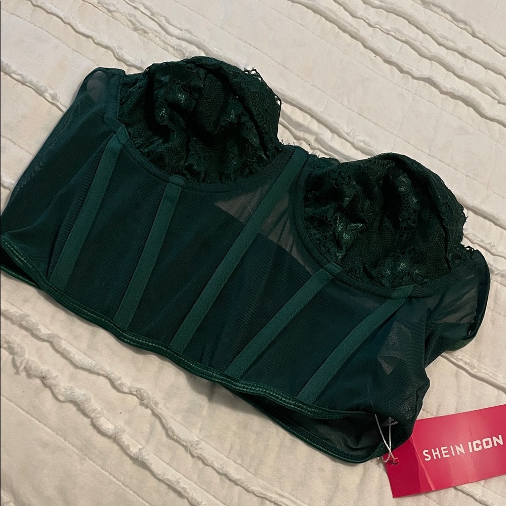 SHEIN Icon Dark Green Lace Bustier